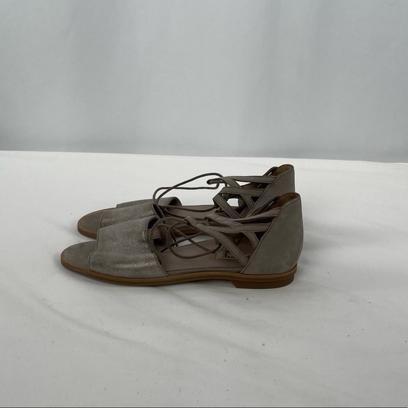 Paul Green Lace Up Leather Sandals in Smoke Truffle Metallic Size 6.5 or PG 5 - Picture 3 of 6